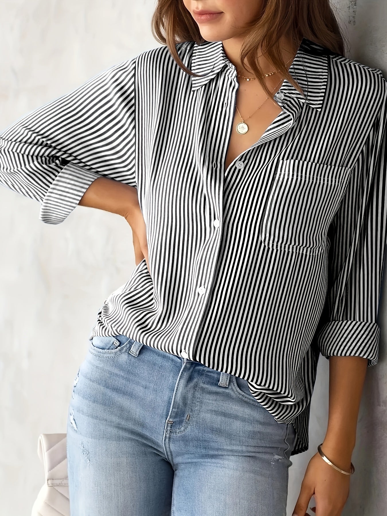 Camisa de manga larga clásica a rayas, informal, de negocios, versátil, para las cuatro estaciones.