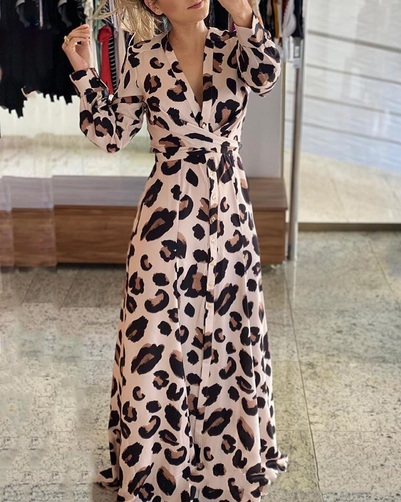 Akatonbo New Leopard Print Long Sleeve Dress