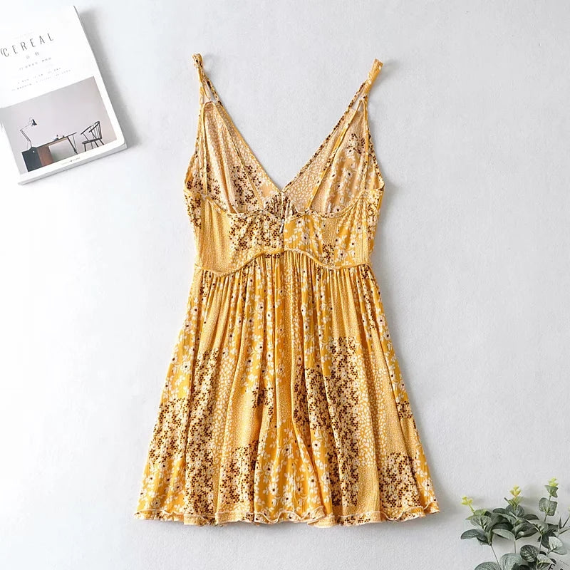 Vestido floral con tirantes y estampado para mujer