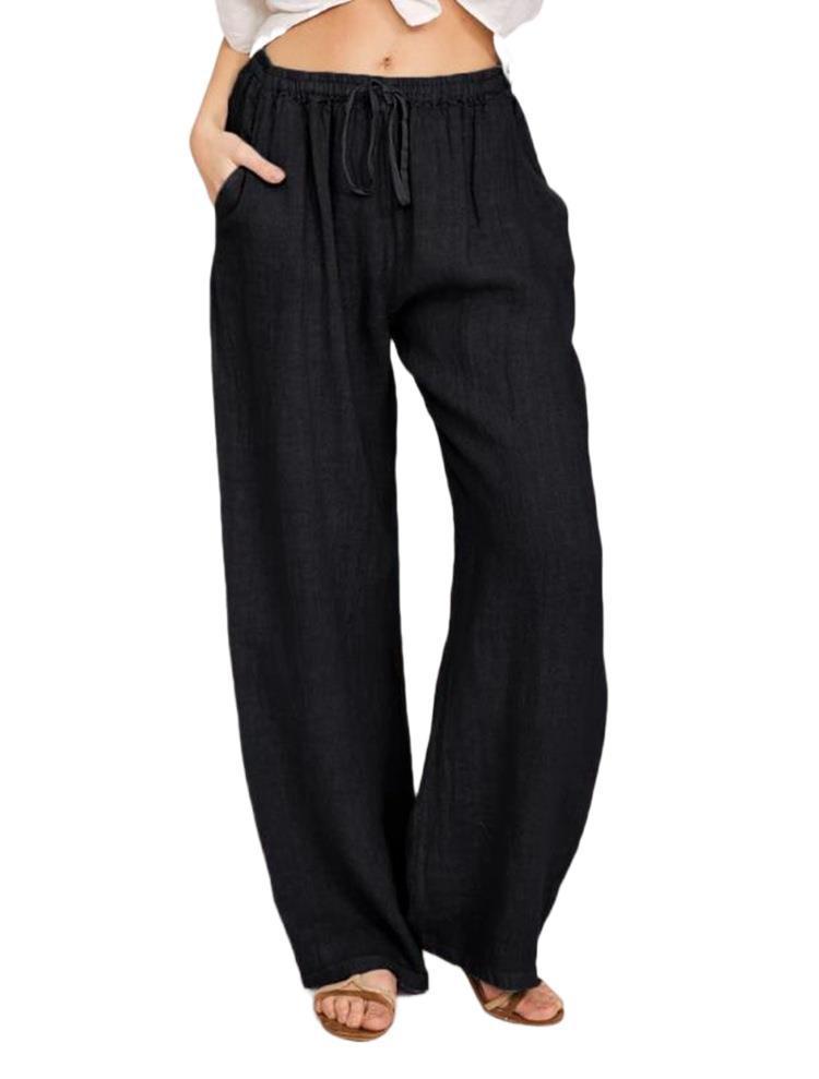 Pantalones de yoga sueltos de algodón y lino casuales para mujer