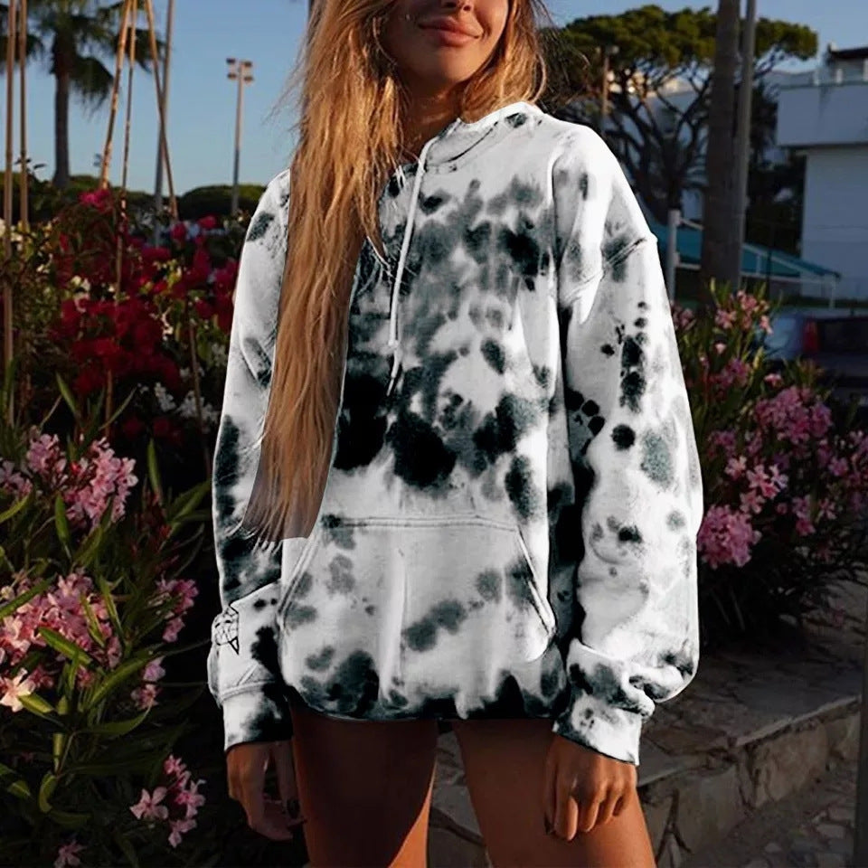 Manteau veste ample décontracté à capuche imprimé tie-dye