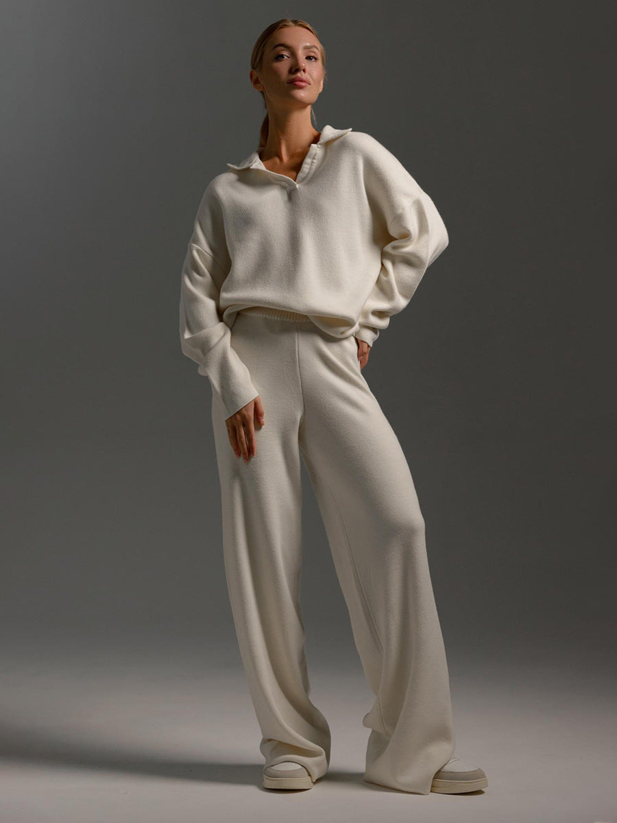 Ensemble deux pièces automne hiver pour femmes, pull col uni ample et simple, ensemble décontracté à la mode