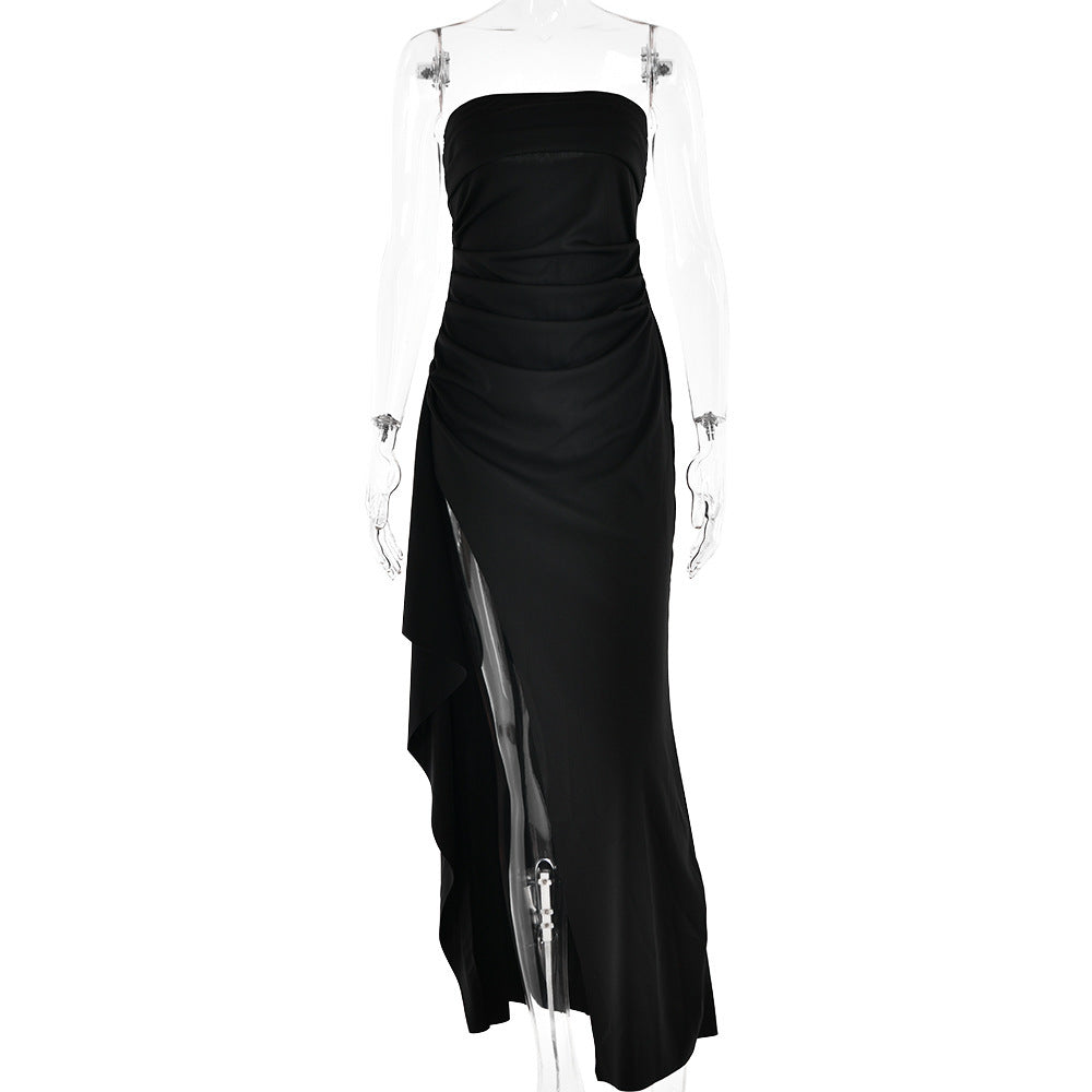 Vestido largo sin tirantes con abertura, moda de verano, vestido plisado de dama de honor para fiestas y bodas de mujer