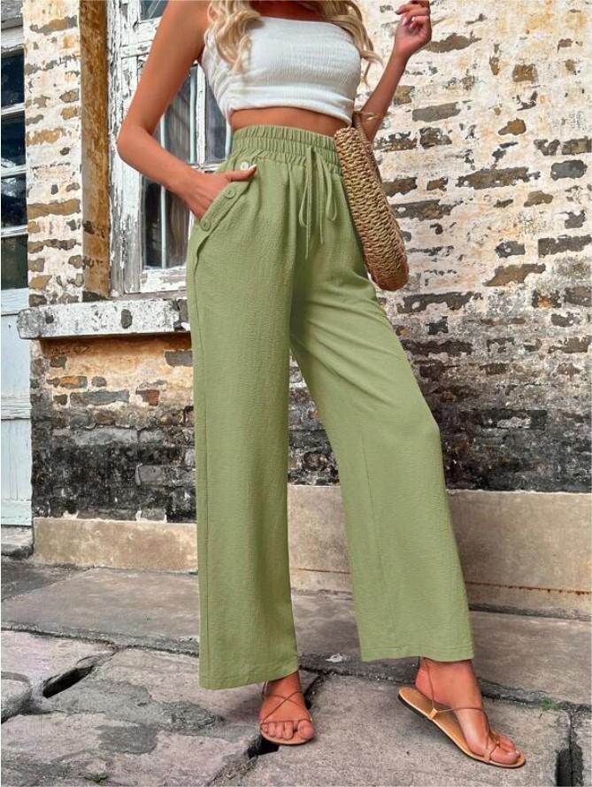 Akatonbo New Casual Pants With Pockets Elastic Drawstring High Waist Loose Trousers For Women
