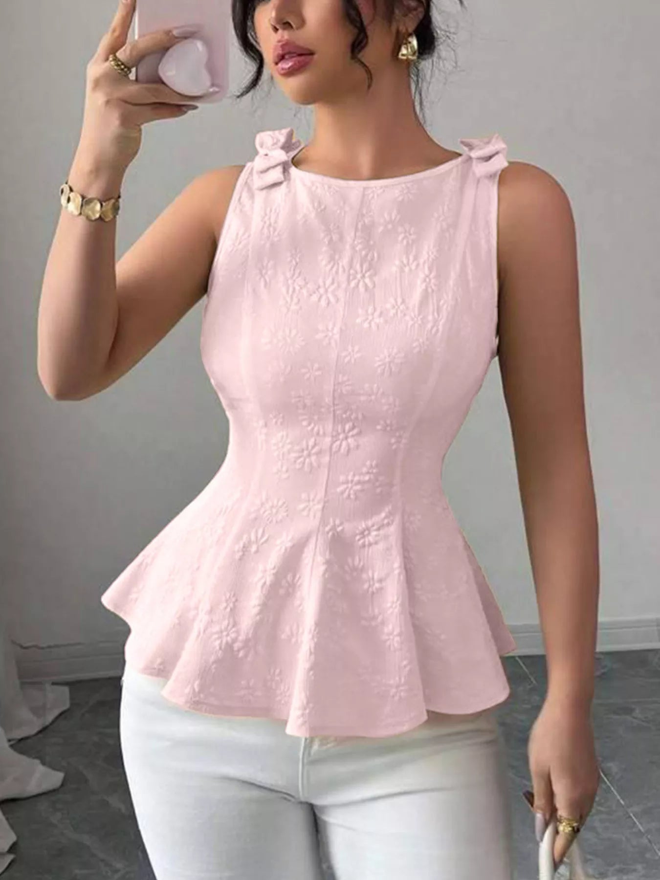 Shop Bow Shoulder Peplum Tank - Women's Fashion | Akatonbo