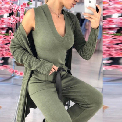 Traje de punto de tres piezas de moda para mujer