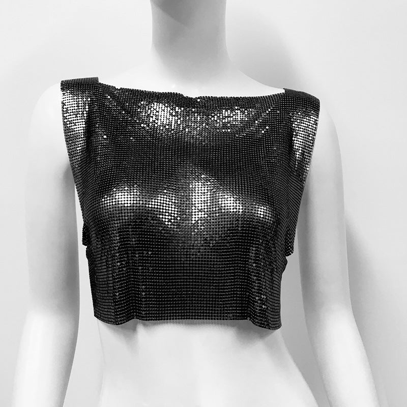 Gilet à paillettes métalliques, style doux et piquant