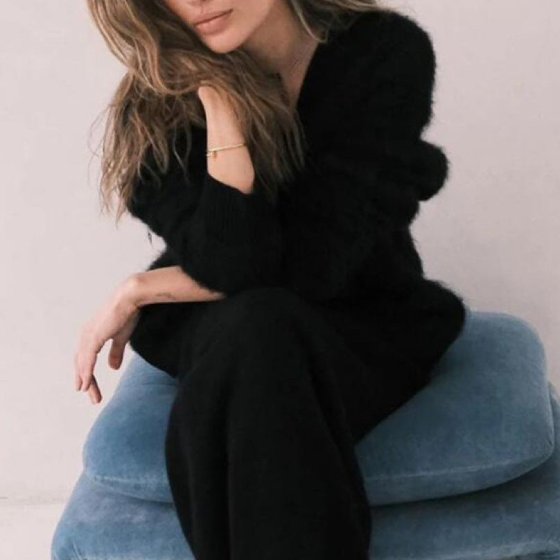 Cárdigan Suelto con Botones en V para Otoño Invierno Moda de Un Solo Botón Suéter de Punto para Mujer Ropa de Mujer