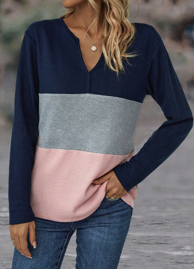 Akatonbo Women'S Fashion Casual Temperament Color Matching Long-Sleeved Top