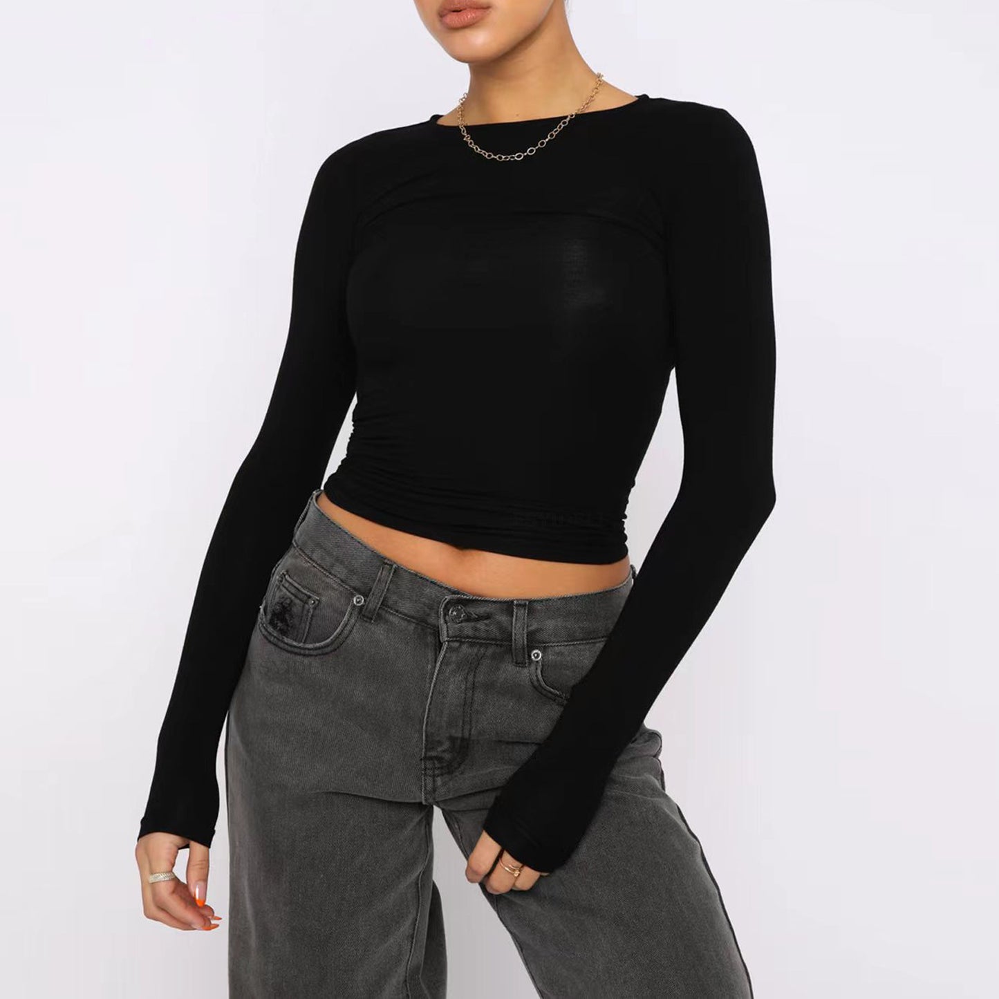 Akatonbo Women'S Clothing Fashion Slim Long-Sleeved Pullovers Tops Solid Causal Fit Shirts