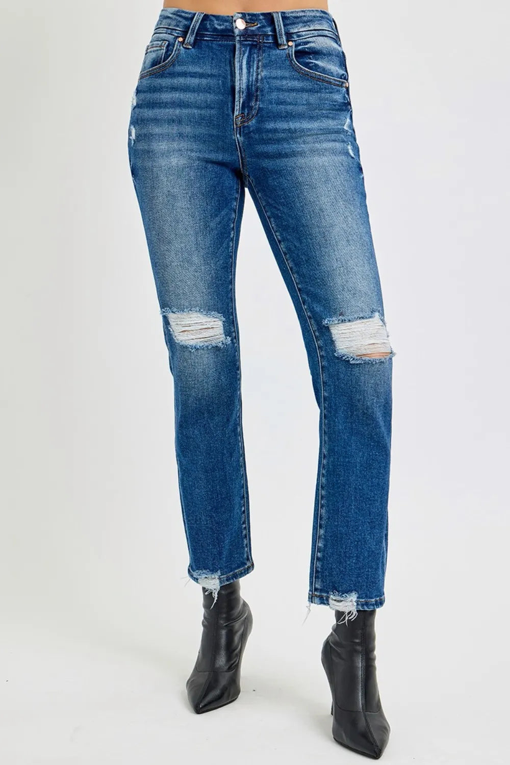 Jean droit court taille haute vieilli Risen