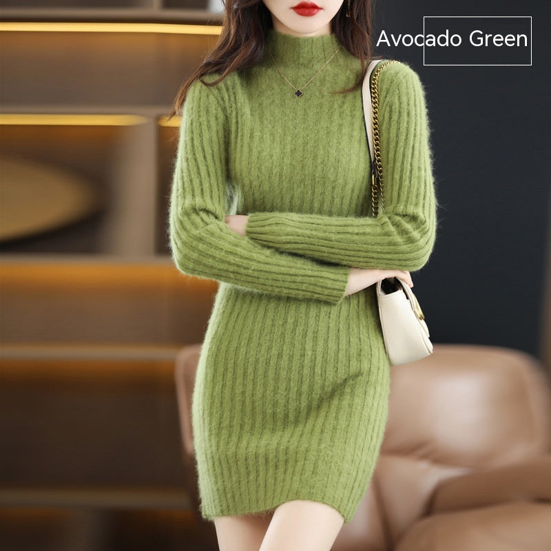Pull en cachemire de vison artificiel d'automne et d'hiver pour femme, col semi-montant, coupe ajustée et amincissante