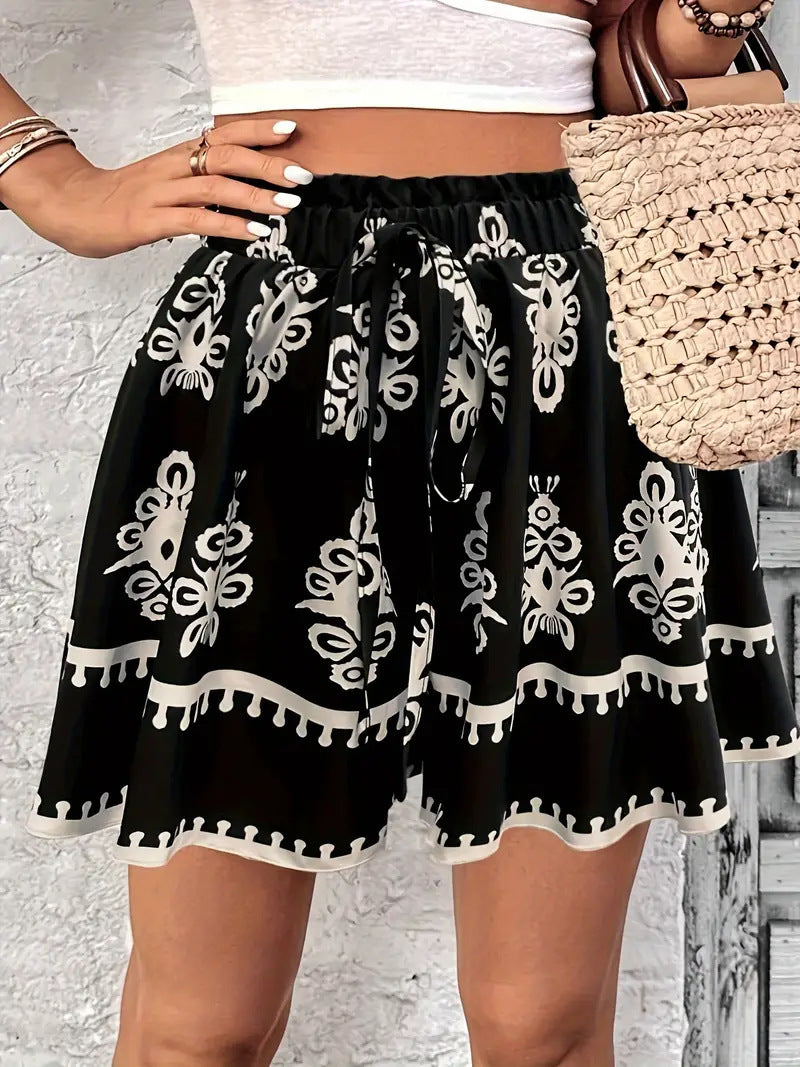 Pantalones Cortos Anchos Casuales Estampados con Posicionamiento para Mujer