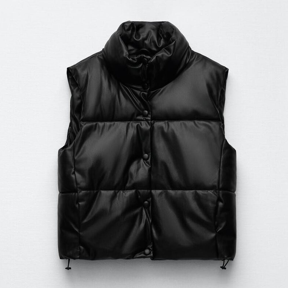 Akatonbo Women'S Pu Two Tone Zip Leather Vest