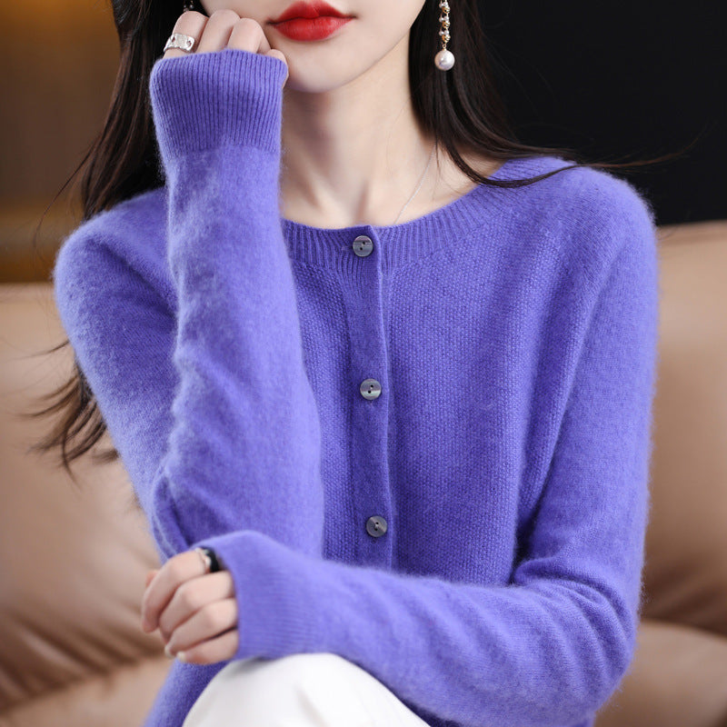 Cárdigan de cachemira para mujer, suéteres holgados con cuello redondo, top de moda, prendas de punto de lana merino, ropa de otoño e invierno para mujer