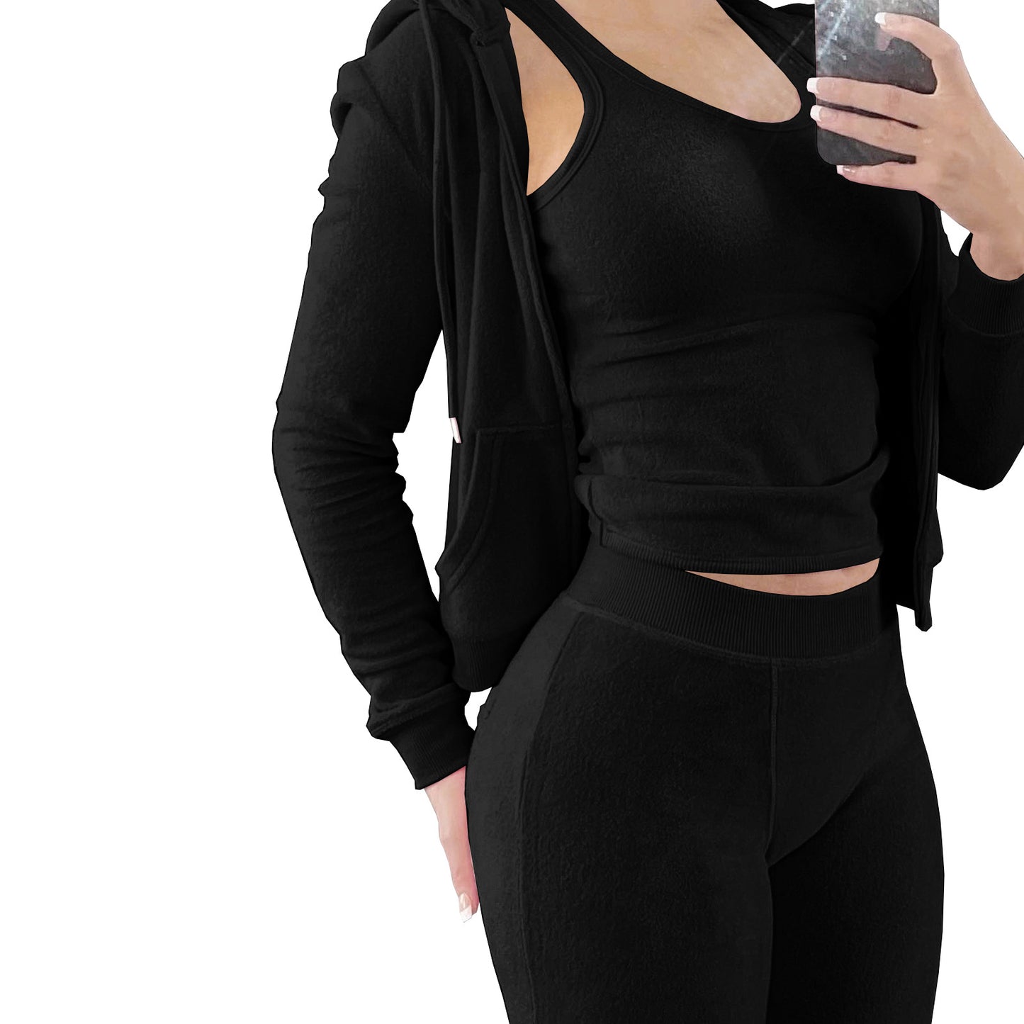 Akatonbo Women'S Clothing Autumn And Winter Double-Sided Velvet Hooded Vest Three-Piece Set