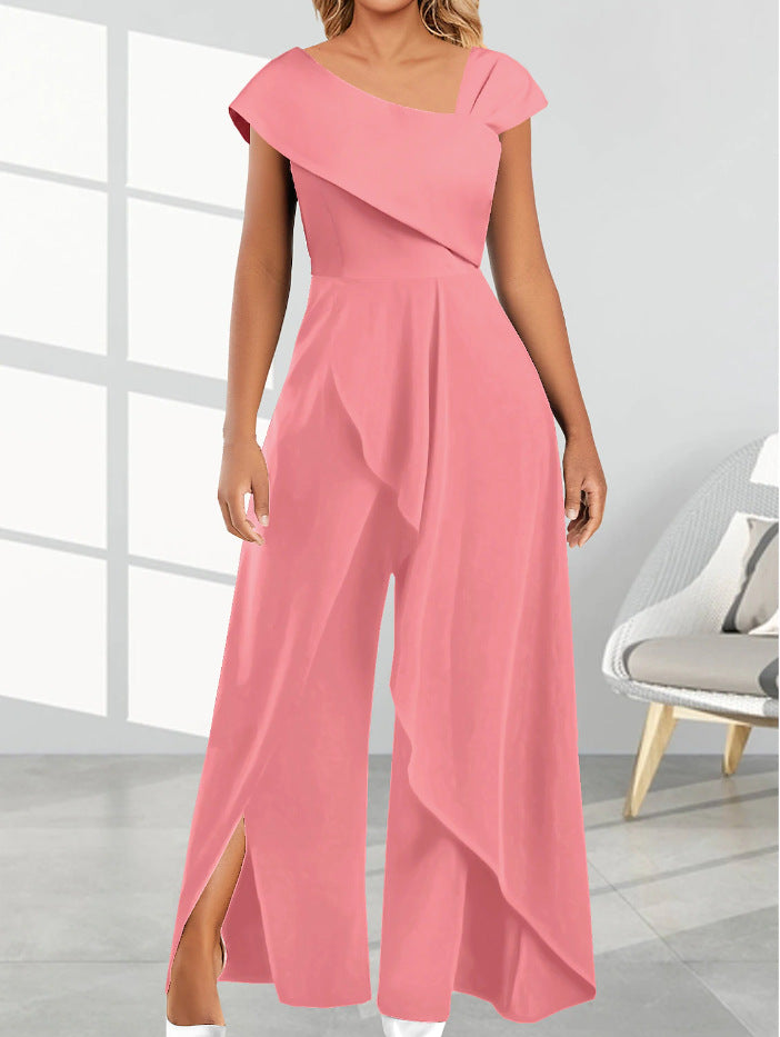 Akatonbo Fashion Simple Temperament Diagonal Collar Jumpsuit