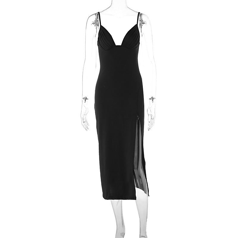 Akatonbo Women'S Graceful And Fashionable Pleated V-Neck Sling Dress