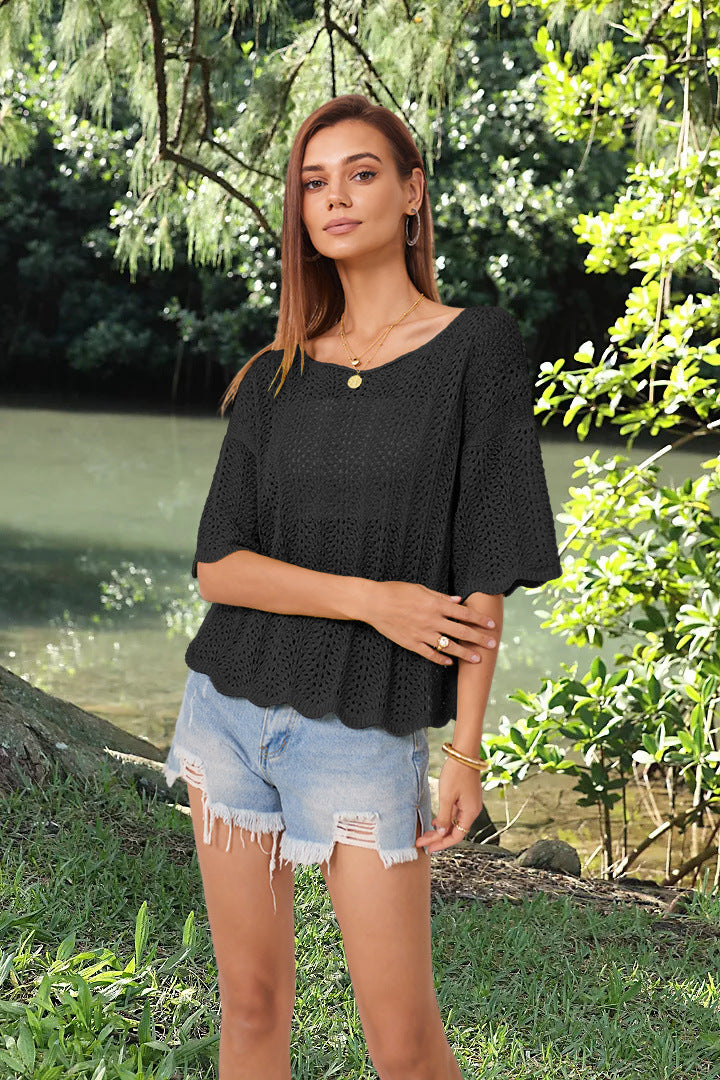 Akatonbo Short Sleeve Casual Women'S Knitwear