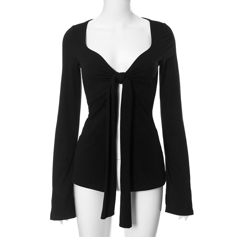 Akatonbo Bell Sleeve Split Midriff-Baring Top T-Shirt