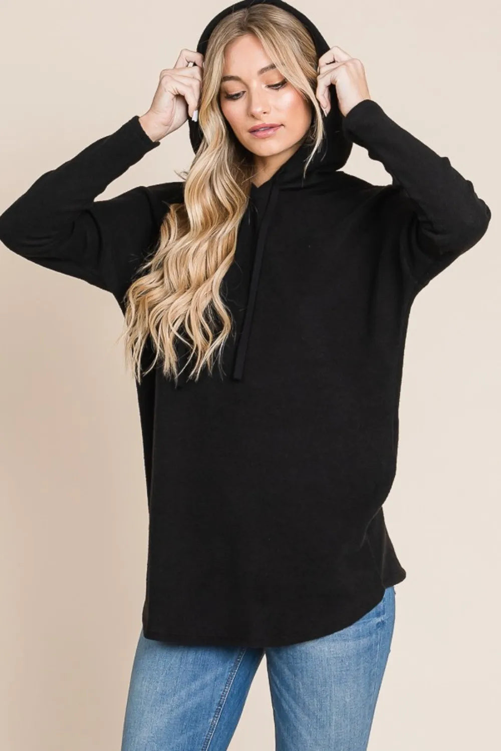 Sudadera de punto con capucha, hombros caídos y cordón ajustable Bombom Contrast
