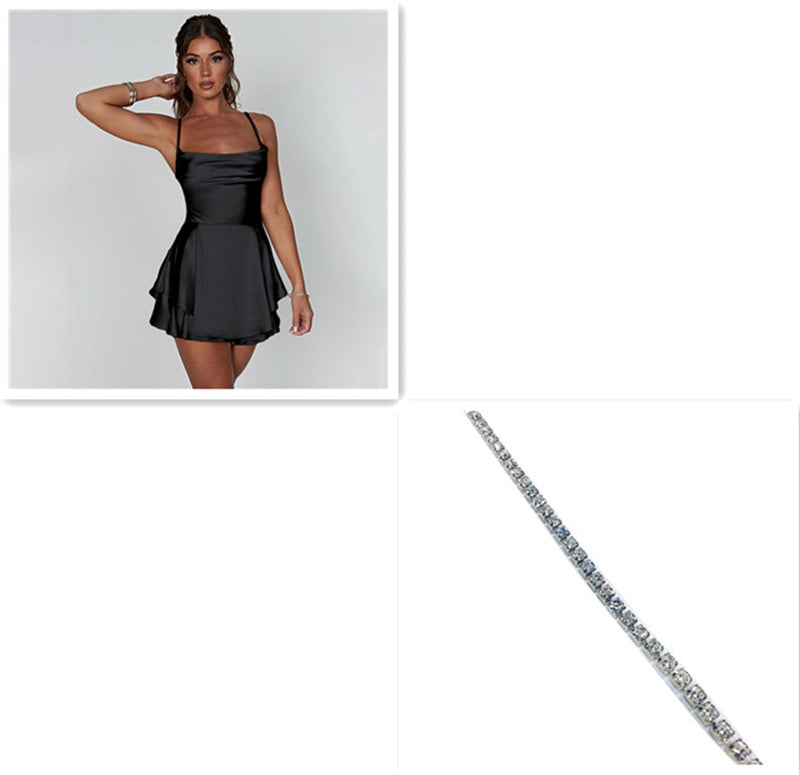 Akatonbo Sexy Suspender Skirt For Women Elegant Slim Strap Satin Backless Lace Up A-Line Short Dress Lady
