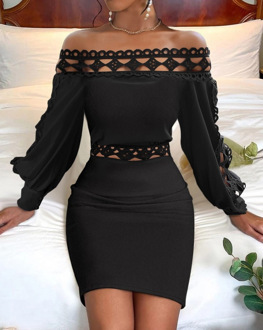 Robe courte noire à manches longues en dentelle Vêtements Femme