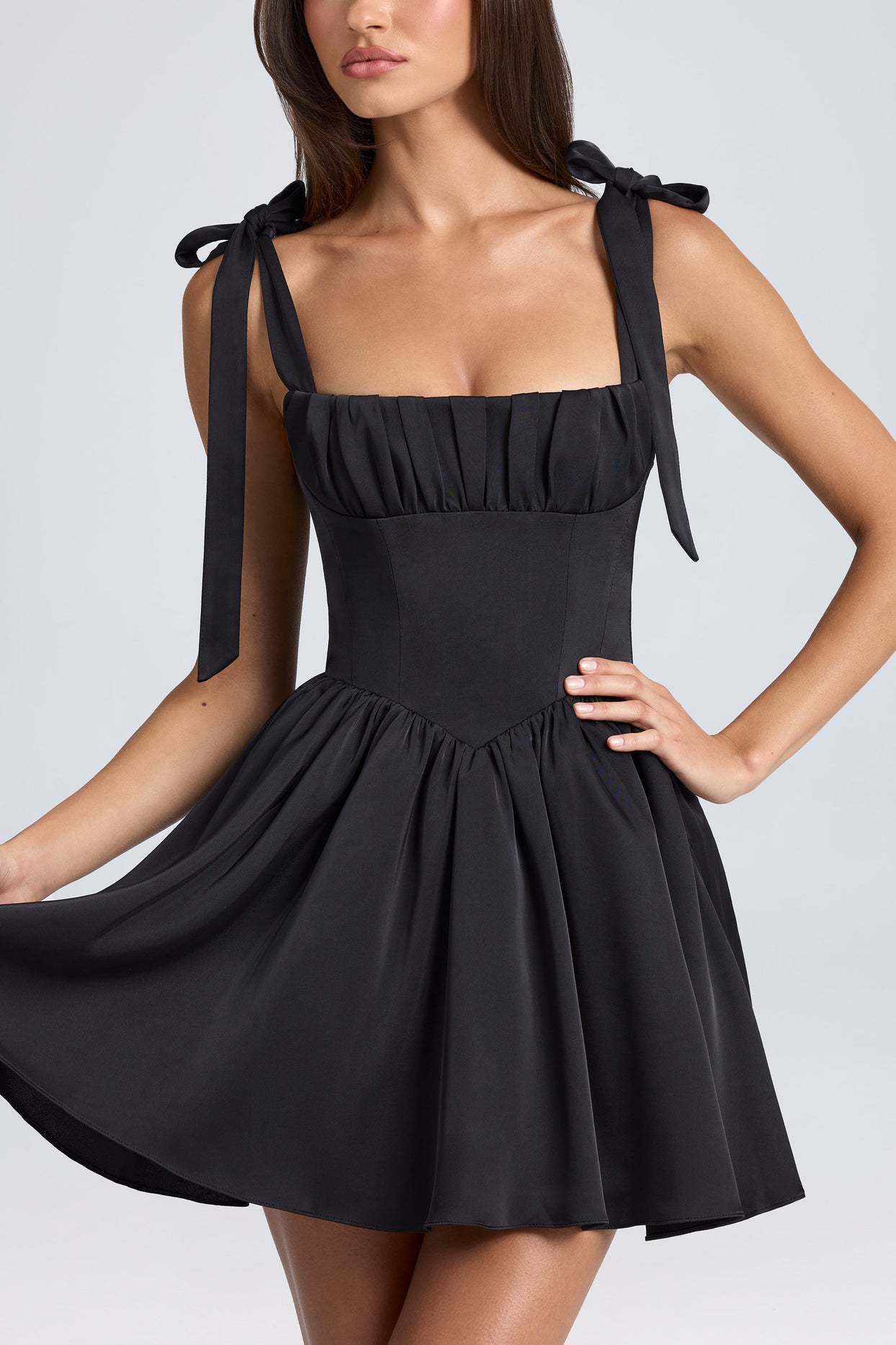 Vestido de tirantes con lazo, moda veraniega, sin espalda, cuello cuadrado, cintura alta, vestido corto, ropa de playa para mujer