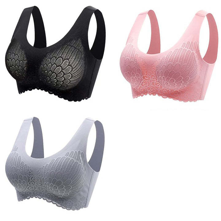 Ropa Interior de Látex Tailandés Natural 4.0 Alas de Ángel Sujetador Deportivo de Encaje Sin Costuras de Una Pieza para Mujer Sin Aro de Acero