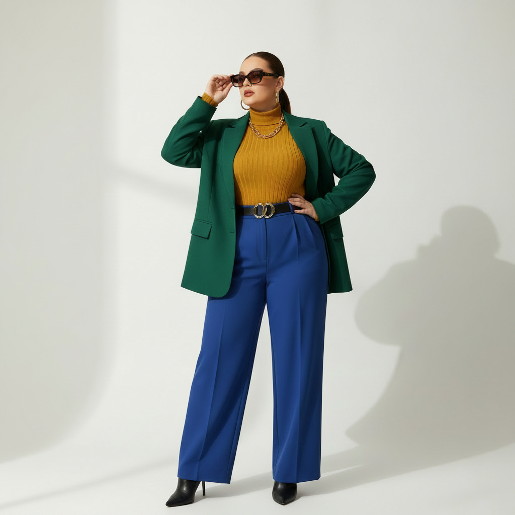 Plus-size woman casual dress fashion editorial