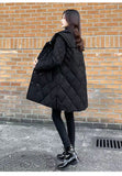 Black Medium Length Cotton-padded Coat For Women