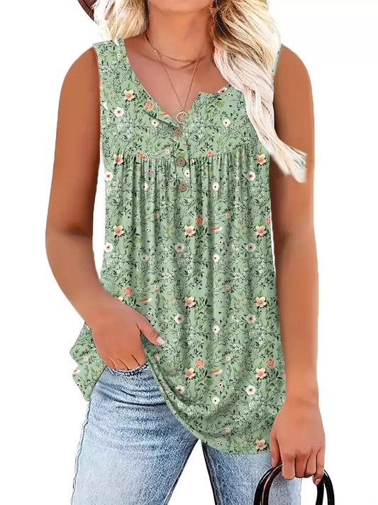 Shop Full Size Floral Print Button Detail Tank Plus Size - Women's Fashion | Akatonbo