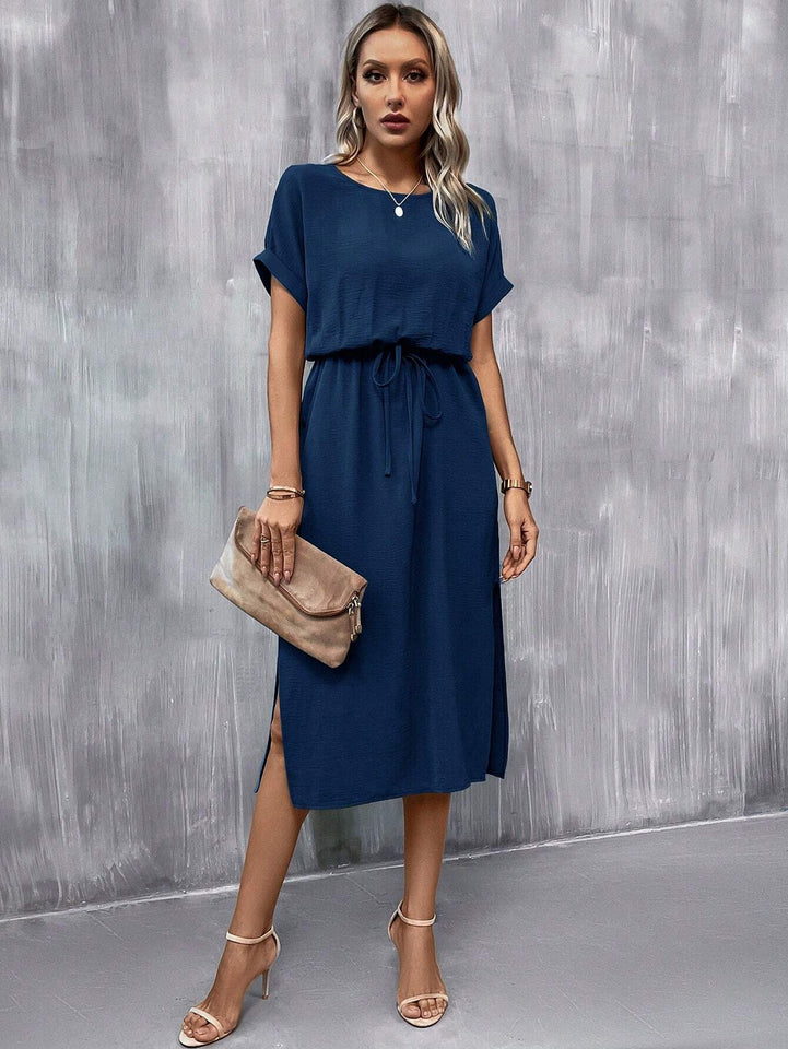 Clasi Batwing Sleeve Knot Front Split Thigh Dress
