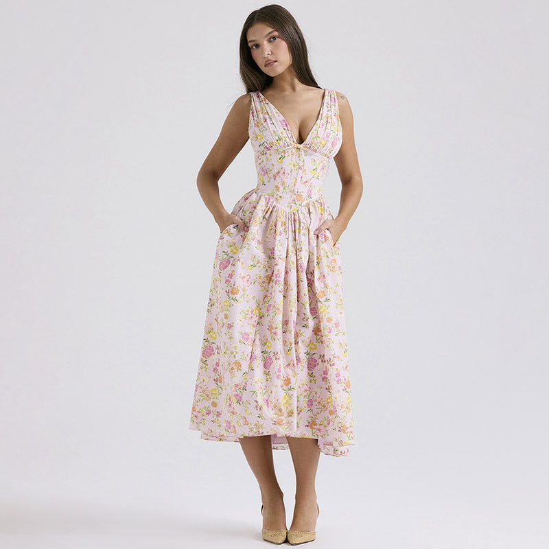 Southern Charm Women's Summer Pleated Floral Swing Dress