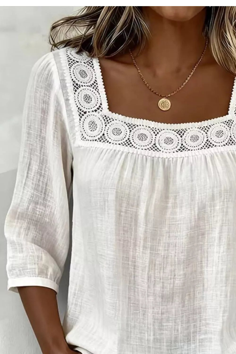 Shop Crochet Trim Square Neck Blouse - Women's Fashion | Akatonbo