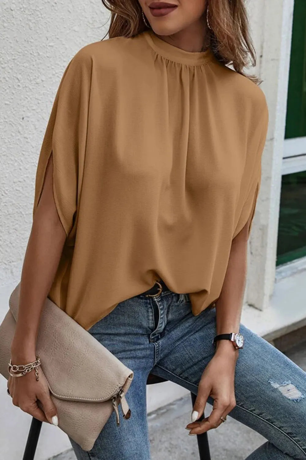 Shop Tie Back Slit Half Sleeve Blouse - Women's Fashion | Akatonbo