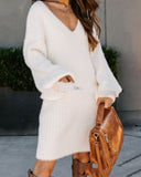 Big V-neck Knitted Pullover Women's Sweater Dress