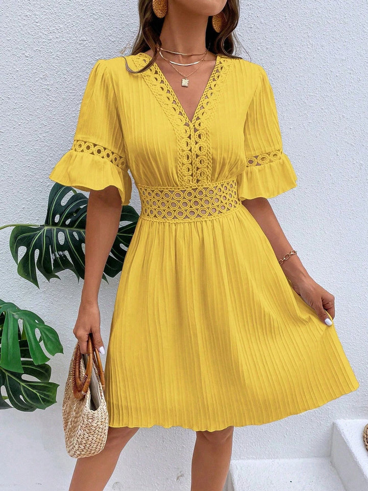 Laced V-Neck Short Summer and Spring Dress