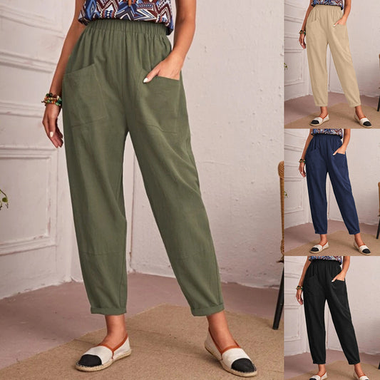 Akatonbo Women'S Cotton Linen Elastic-Waist Casual Pants
