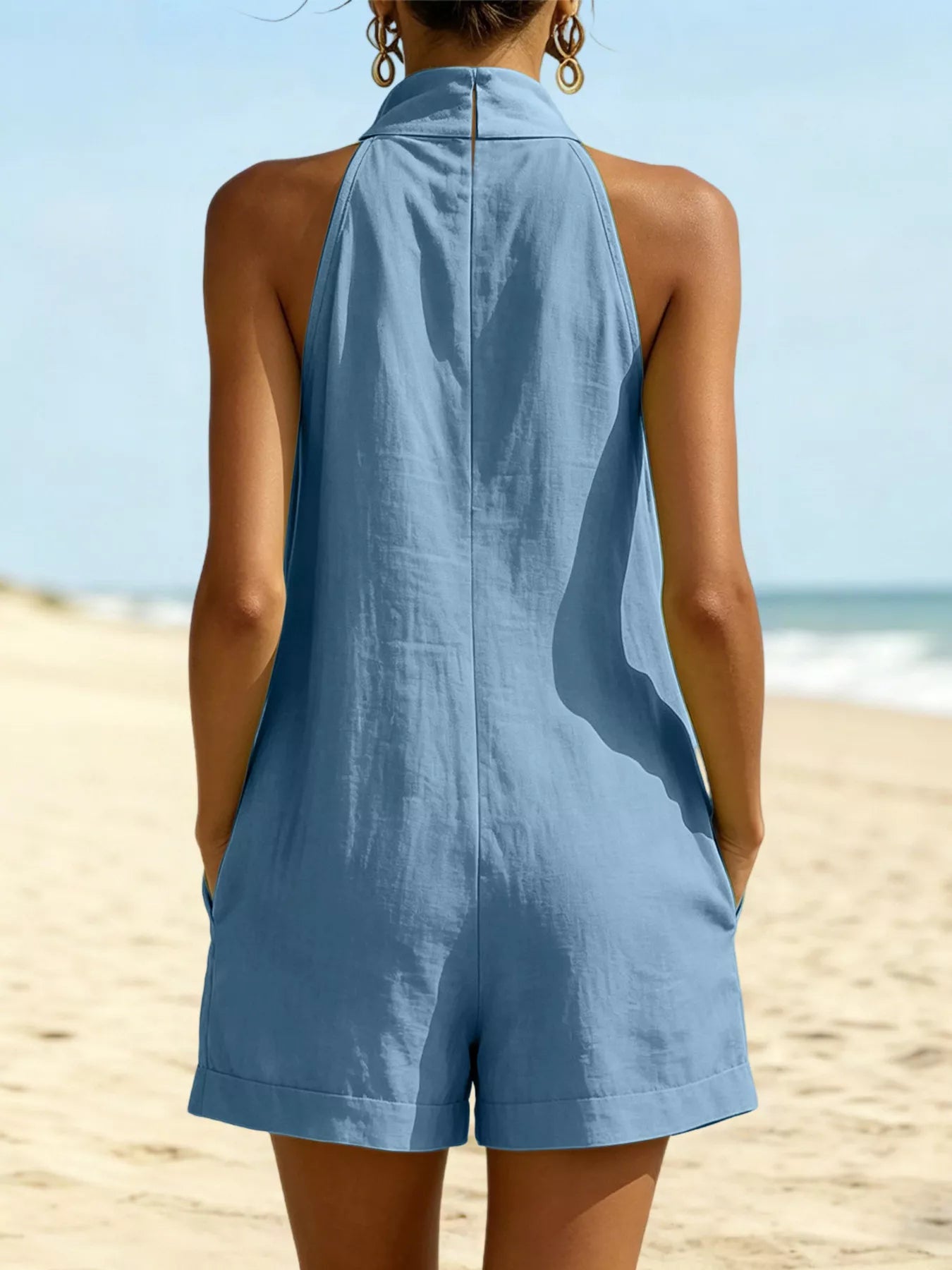 Shop Halter Neck Romper with Pockets - Women's Fashion | Akatonbo