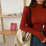 Half-high Neck Slim-fit Sweater With Long Sleeves