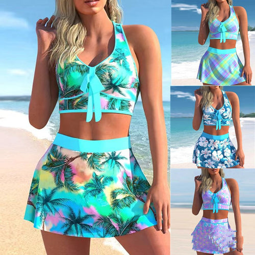 Ladies Swimwear Skirt Conservative Print Set