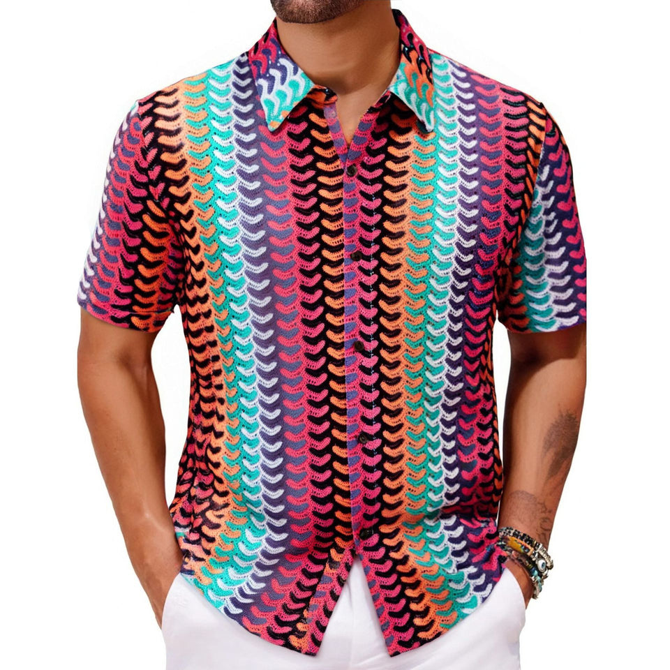 Summer New Colorful Hollow Breathable Short Sleeve Shirt
