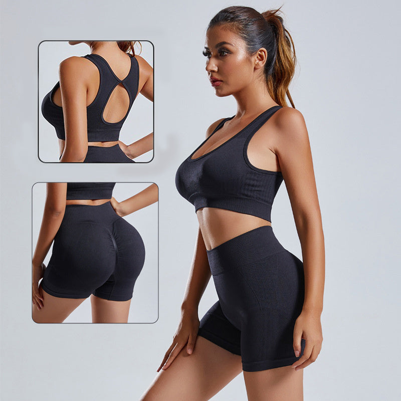Ensemble de yoga 2 pièces pour femmes, débardeur et short, survêtement sans couture, vêtements de sport, vêtements de gym, leggings taille haute, tenues de sport fitness
