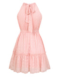 Solid Color Halter rneck Dress Summer Casual Lace Tie Waist