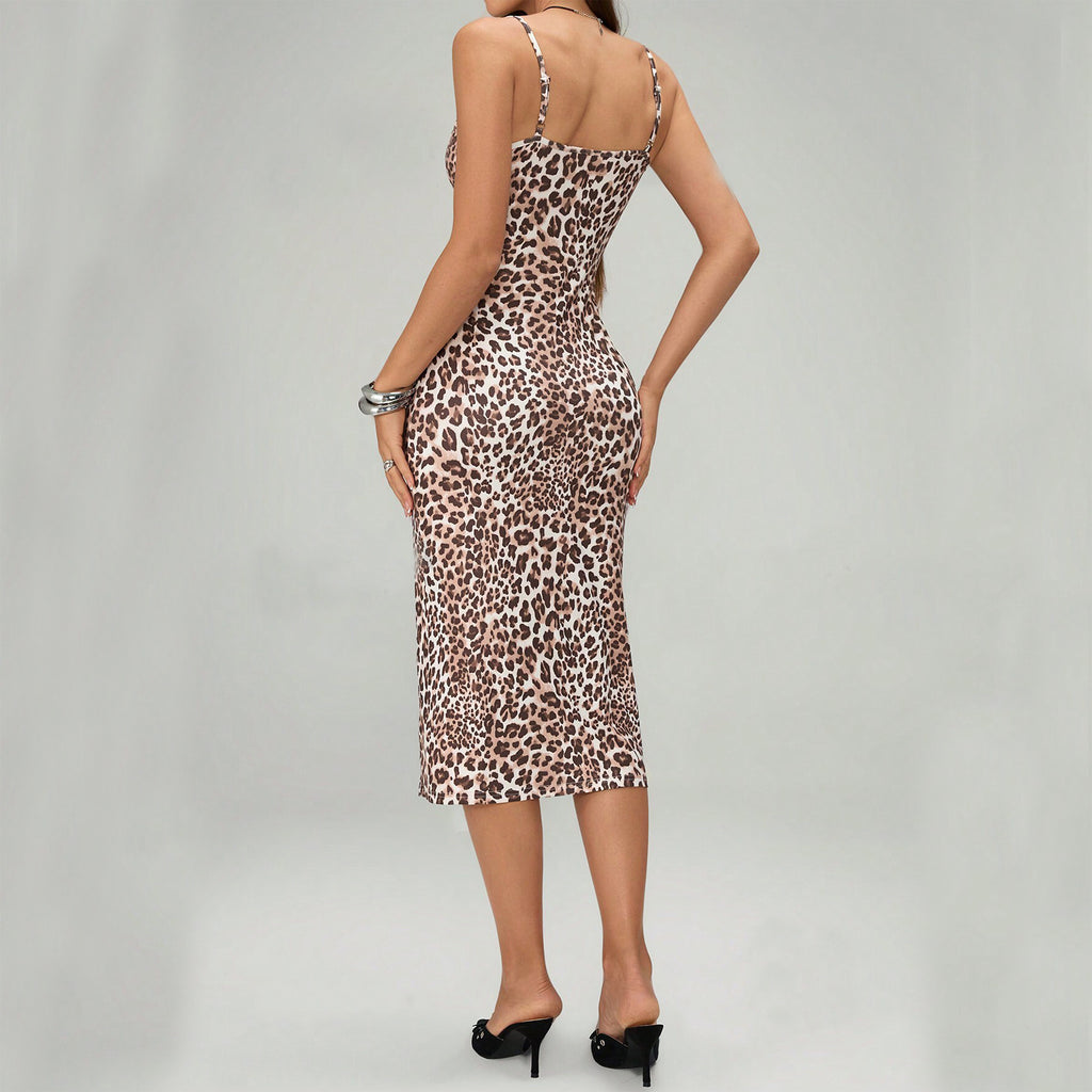 Summer Printed Suspender Split Dress