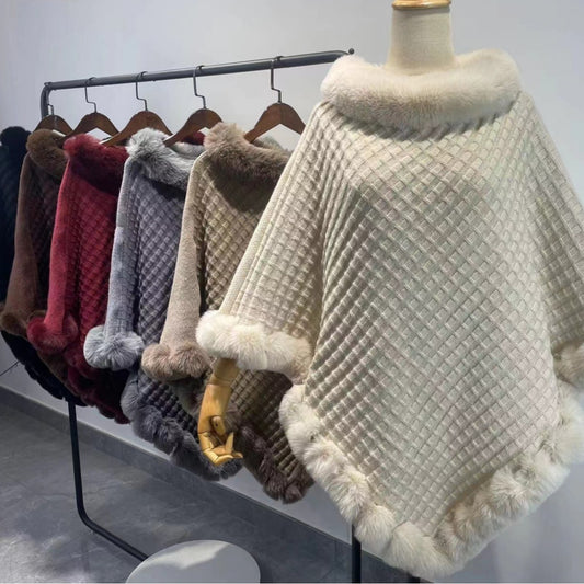 Akatonbo Rex Rabbit Fur Collar Shawl Cape Luxury Fur Cape Wraps Shawl Autumn Winter Fashion Graceful Cloak Outerwear Women Party Wedding Dress