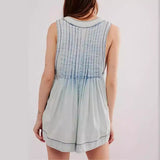 V-neck Sleeveless Denim Shorts Jumpsuit With Pockets