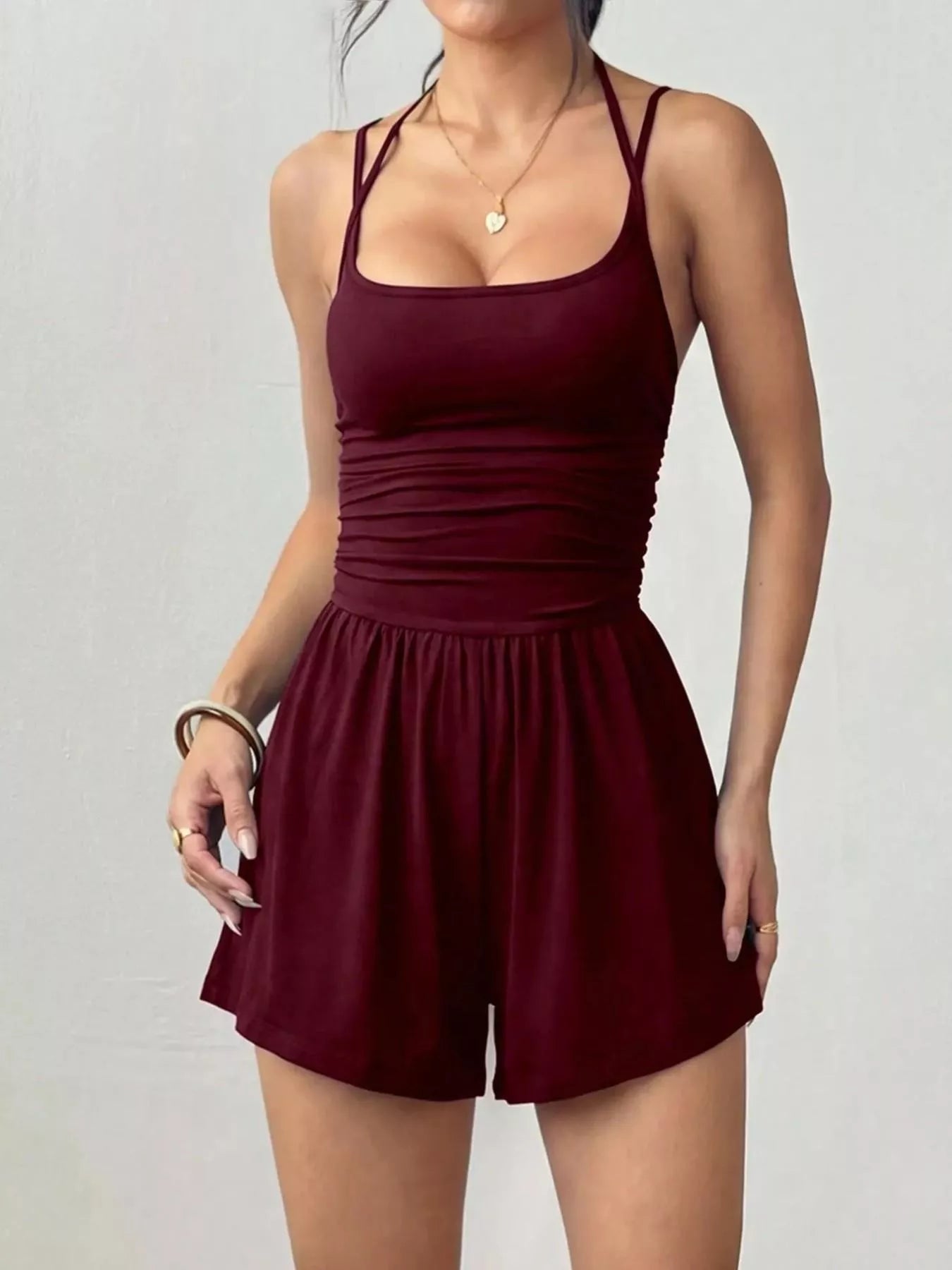 Shop Ruched Spaghetti Strap Romper - Women's Fashion | Akatonbo