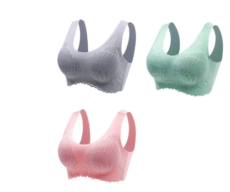 Natural Thai Latex Underwear 4.0 Angel Wings Seamless One Piece Women's Lace Sports Bra Without Steel Ring